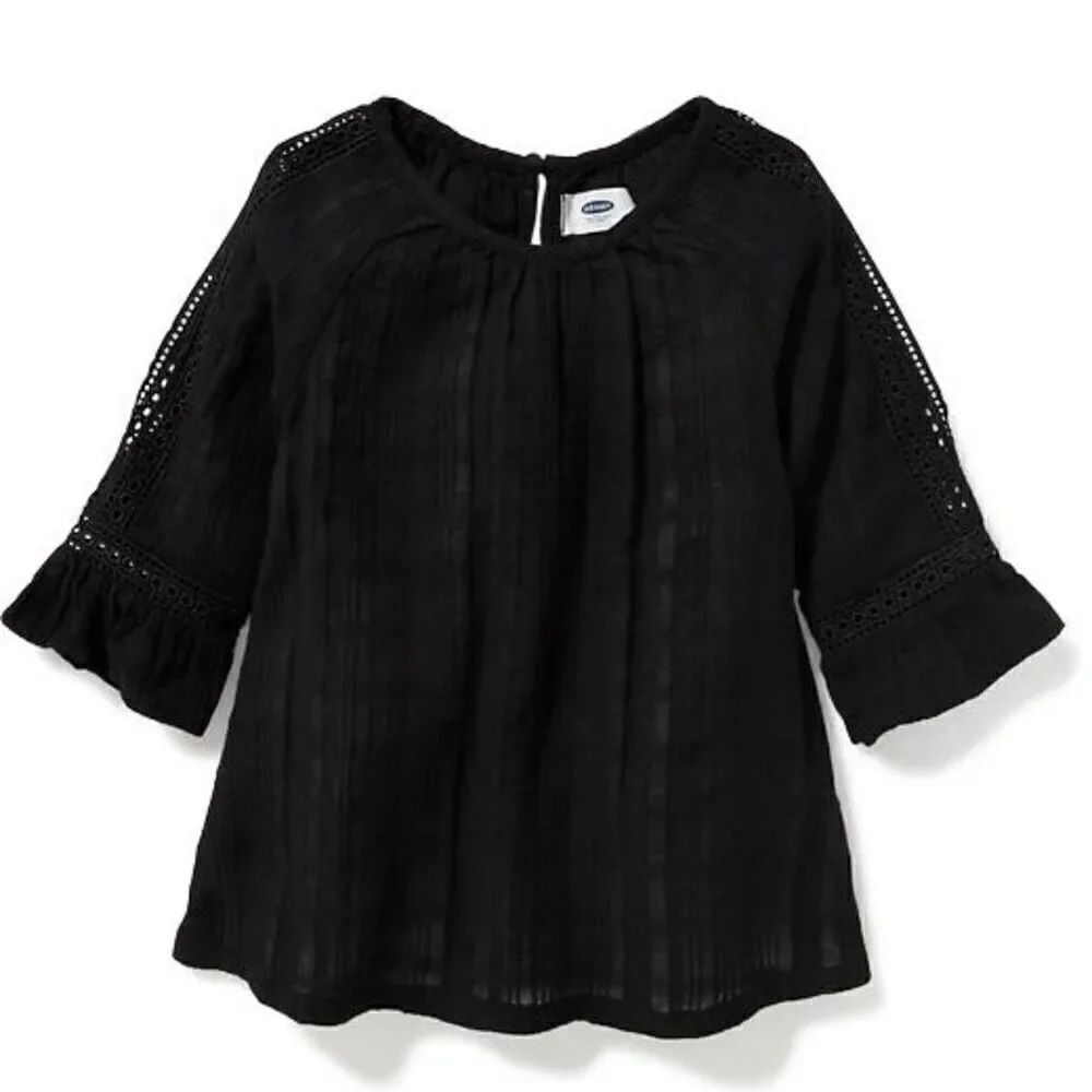 Old Navy Girls size 8 Cold-Shoulder Lace-Trim Dobby Top Black